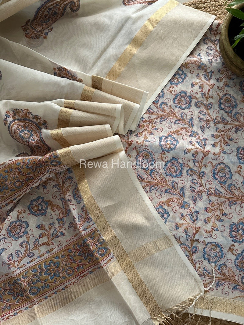 Maheshwari Handblock Print Top-Dupatta