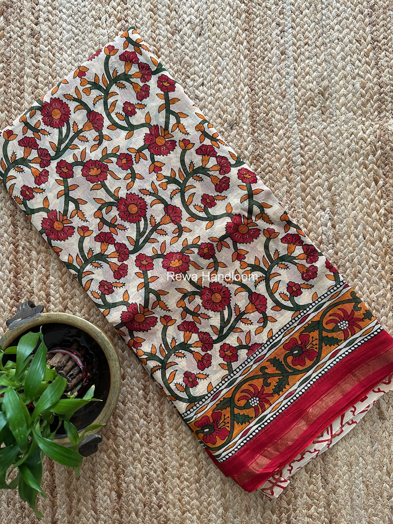 Cream Chanderi Silk Printed Saree CPS081