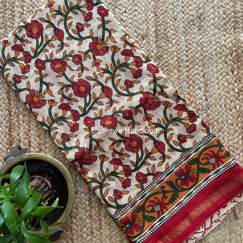 Cream Chanderi Silk Printed Saree CPS081