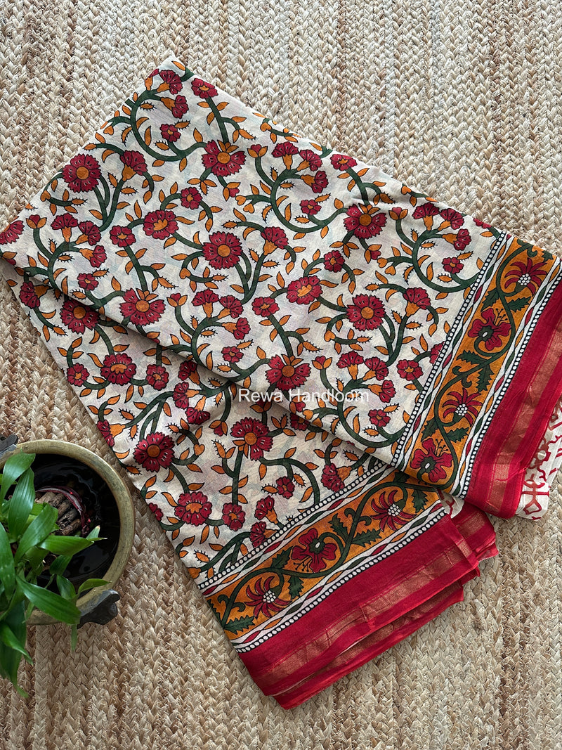 Cream Chanderi Silk Printed Saree CPS081