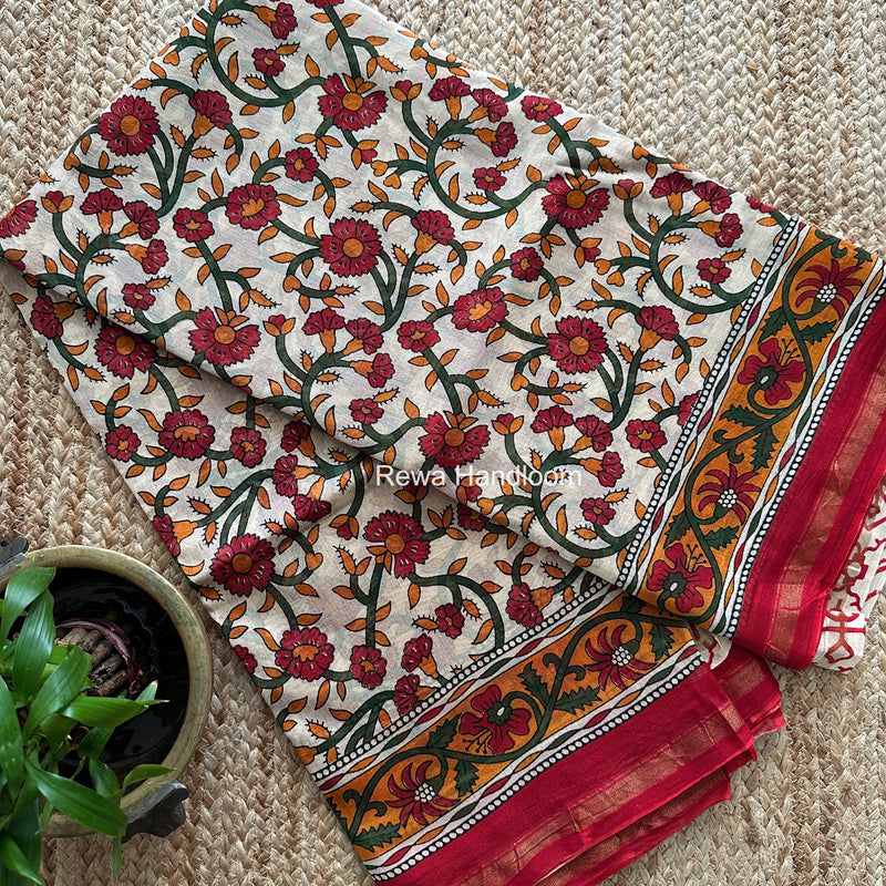 Cream Chanderi Silk Printed Saree CPS081
