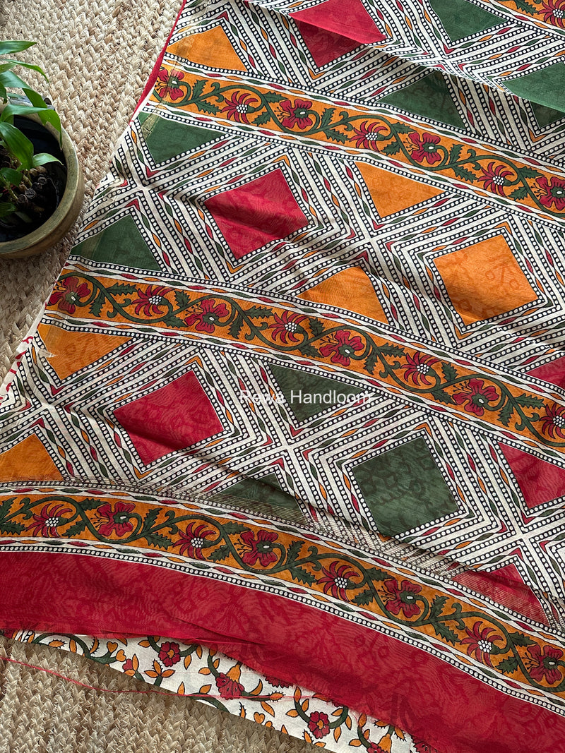 Cream Chanderi Silk Printed Saree CPS081