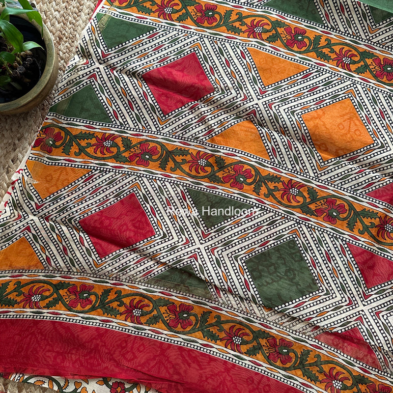 Cream Chanderi Silk Printed Saree CPS081