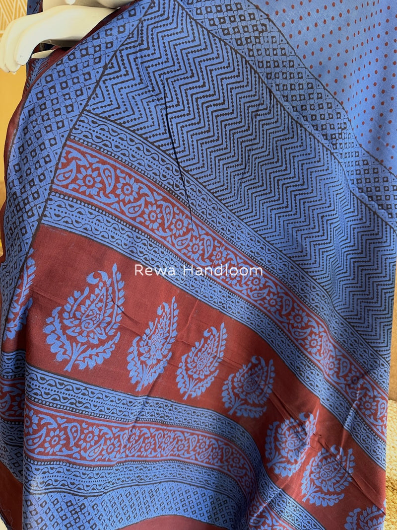 Maroon-Blue Bagh Print Cotton Suit BGCSJ0170