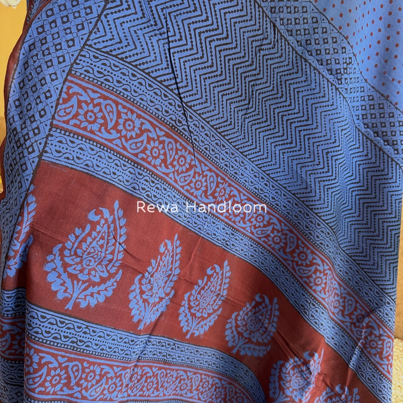 Maroon-Blue Bagh Print Cotton Suit BGCSJ0170