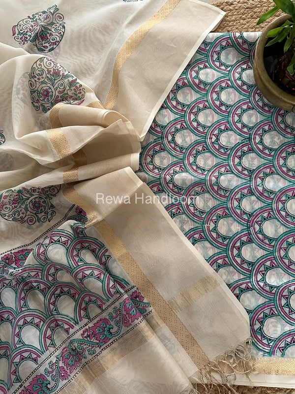 Maheshwari Handblock Print Top-Dupatta