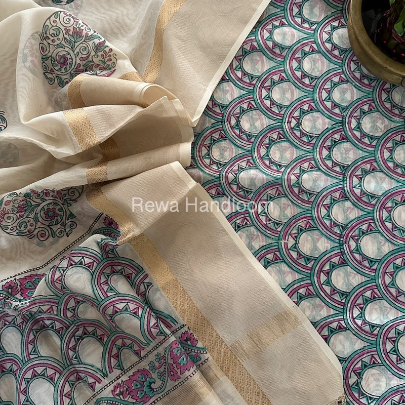Maheshwari Handblock Print Top-Dupatta