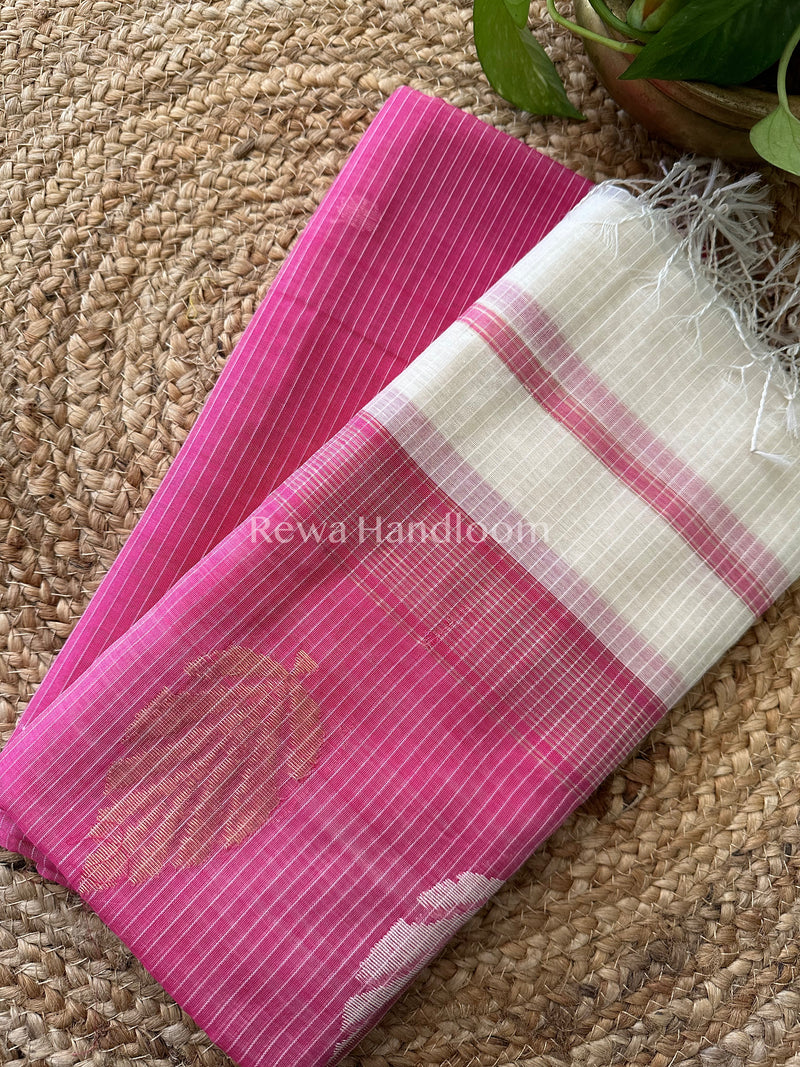 Maheshwari Pink-White Katan Motifs Top Dupatta Sets KBS043