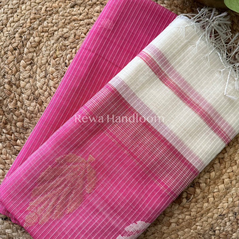 Maheshwari Pink-White Katan Motifs Top Dupatta Sets KBS043