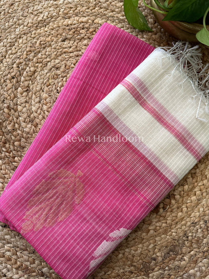 Maheshwari Pink-White Katan Motifs Top Dupatta Sets KBS043