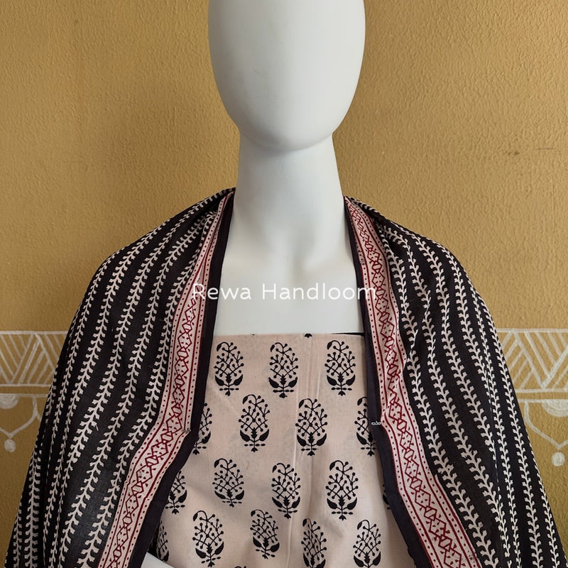 White-Black Bagh Print Cotton Suit BGCSJ0177