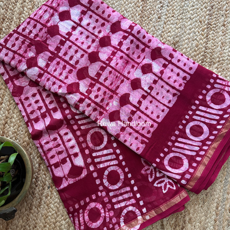 Pink Chanderi Silk Printed Saree CPS079