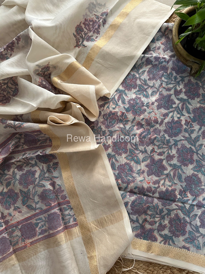 Maheshwari Handblock Print Top-Dupatta