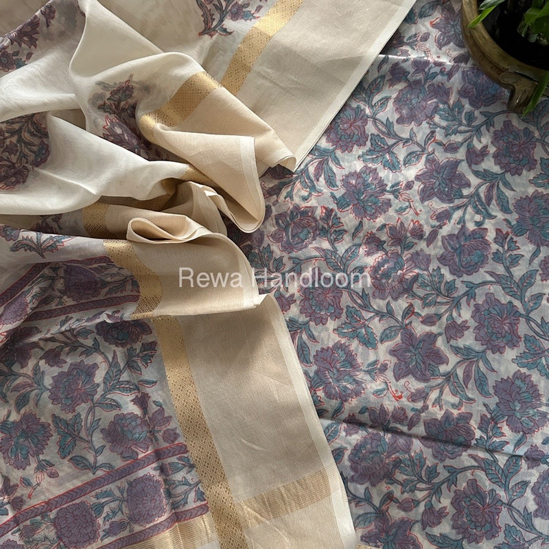 Maheshwari Handblock Print Top-Dupatta