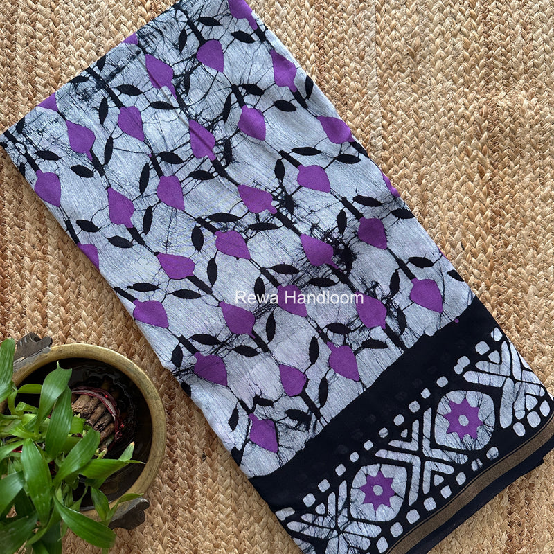 White Chanderi Silk Printed Saree CPS0102