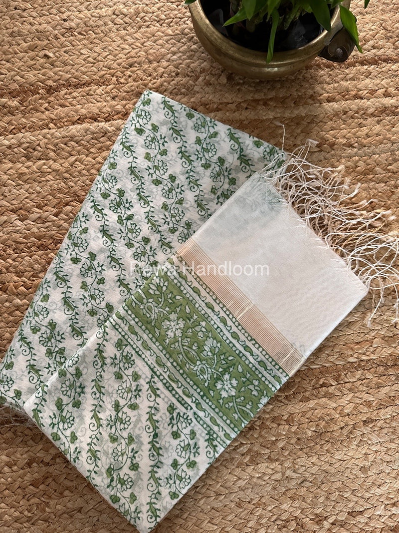 Maheshwari White Handblock Print Top-Dupatta HBS0137