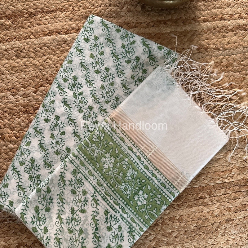 Maheshwari White Handblock Print Top-Dupatta HBS0137