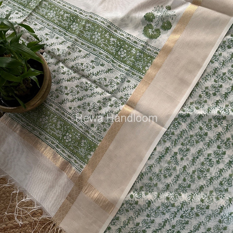 Maheshwari White Handblock Print Top-Dupatta HBS0137