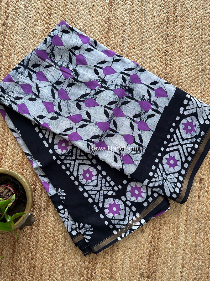 White Chanderi Silk Printed Saree CPS0102