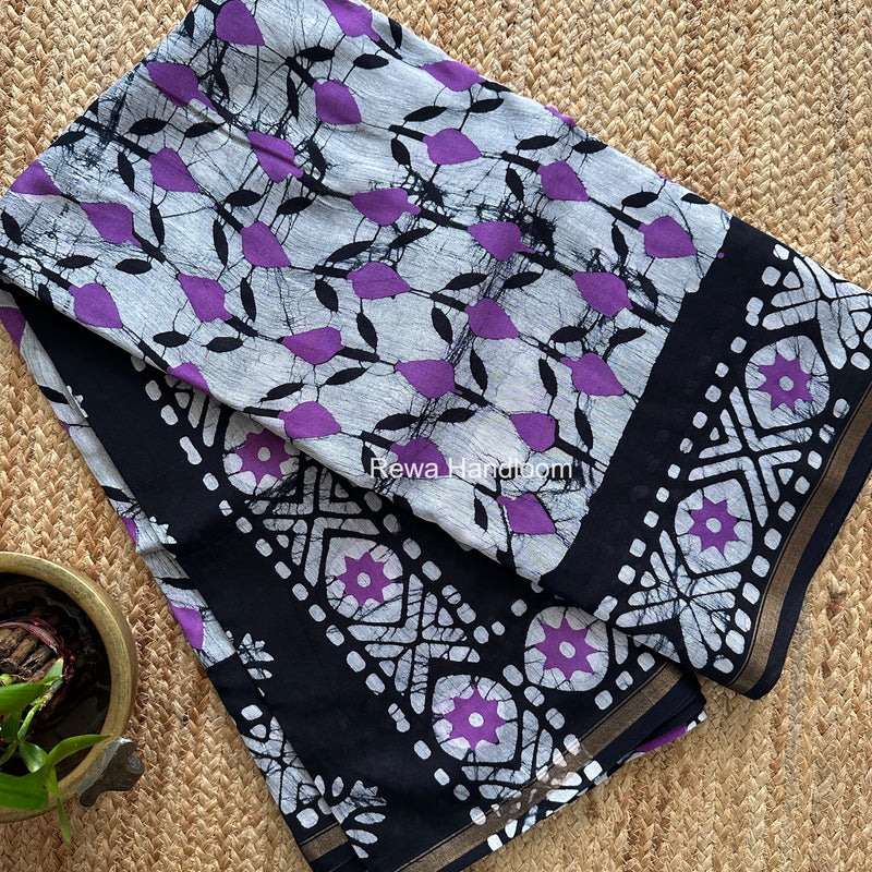 White Chanderi Silk Printed Saree CPS0102