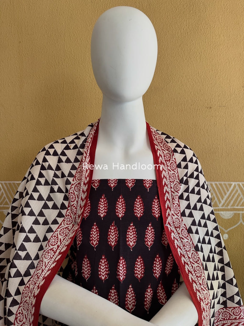 Black-White Bagh Print Cotton Suit BGCSJ0186