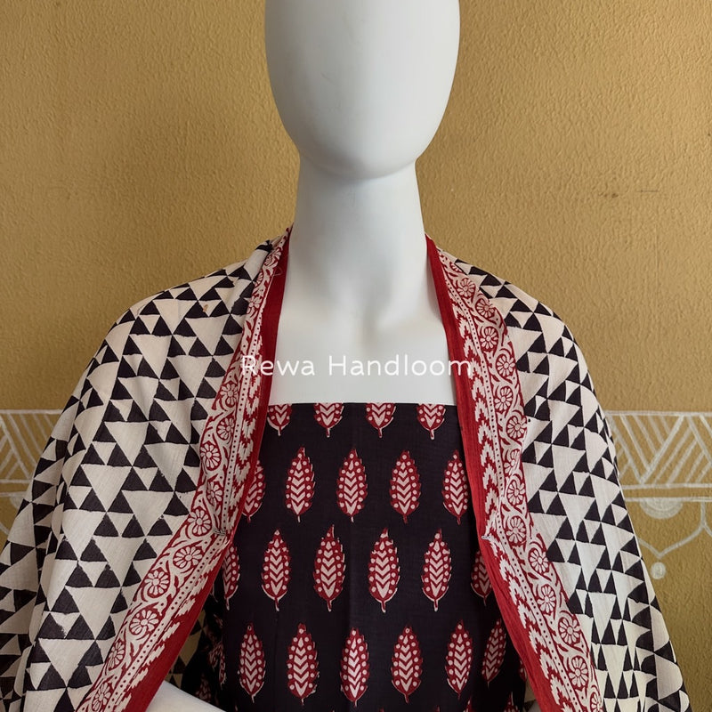 Black-White Bagh Print Cotton Suit BGCSJ0186