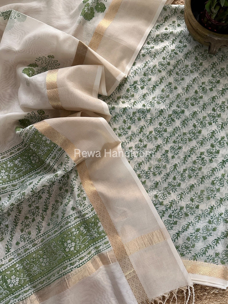 Maheshwari Handblock Print Top-Dupatta