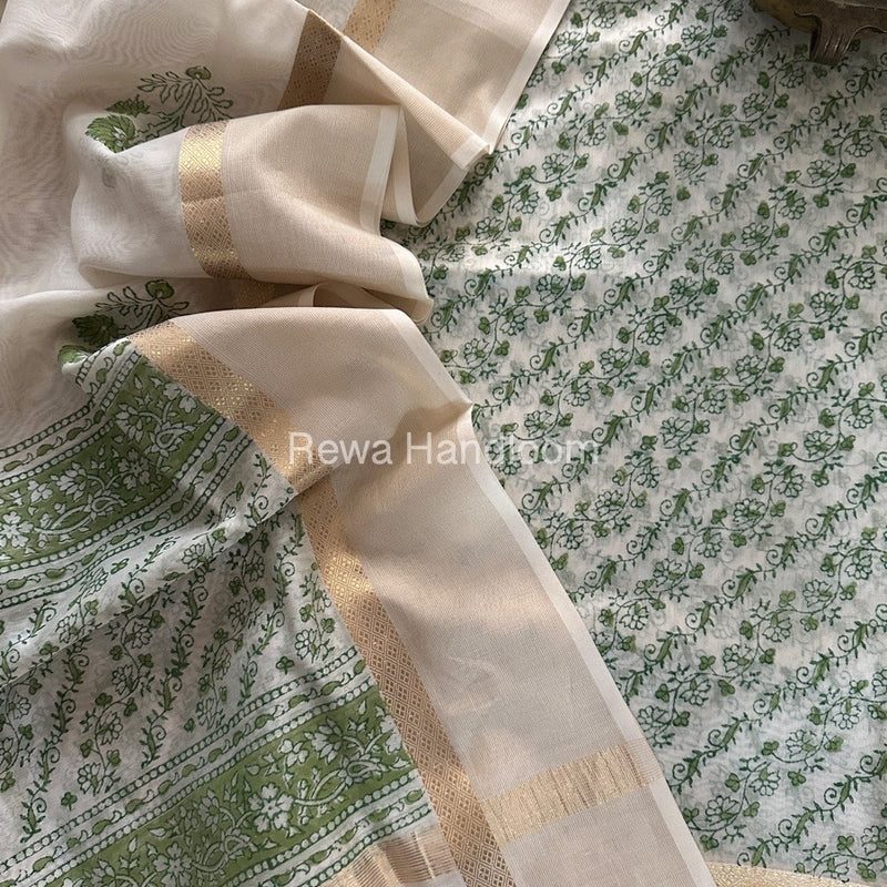 Maheshwari Handblock Print Top-Dupatta