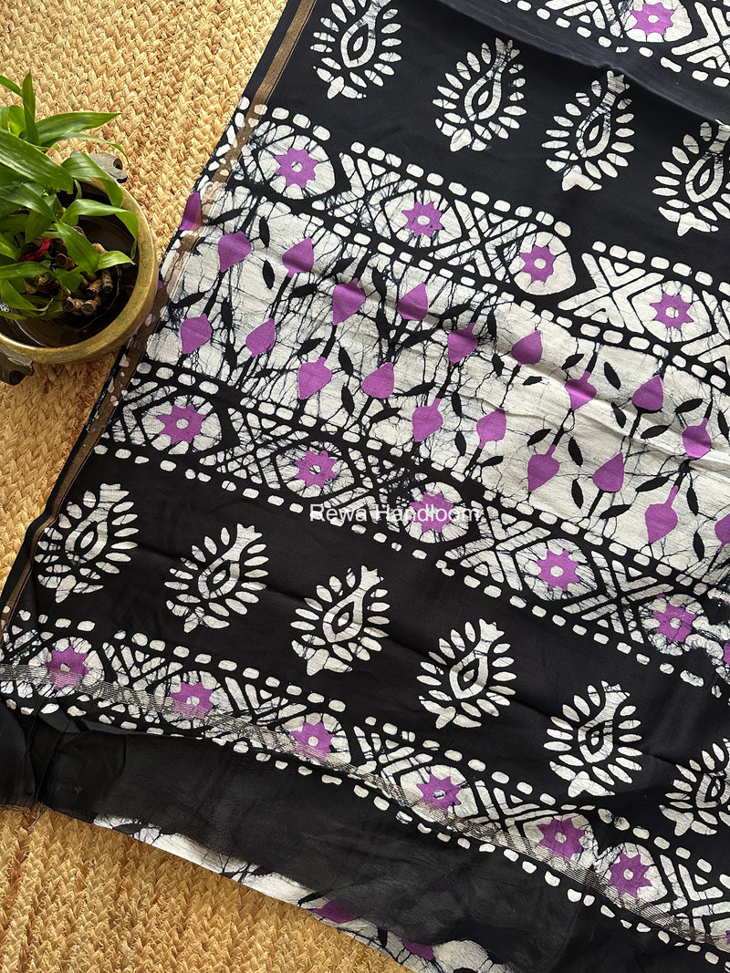 White Chanderi Silk Printed Saree CPS0102