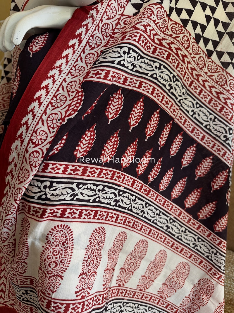 Black-White Bagh Print Cotton Suit BGCSJ0186