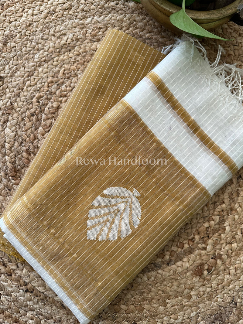 Maheshwari Golden Yellow- White Katan Motifs Top Dupatta Sets KBS062