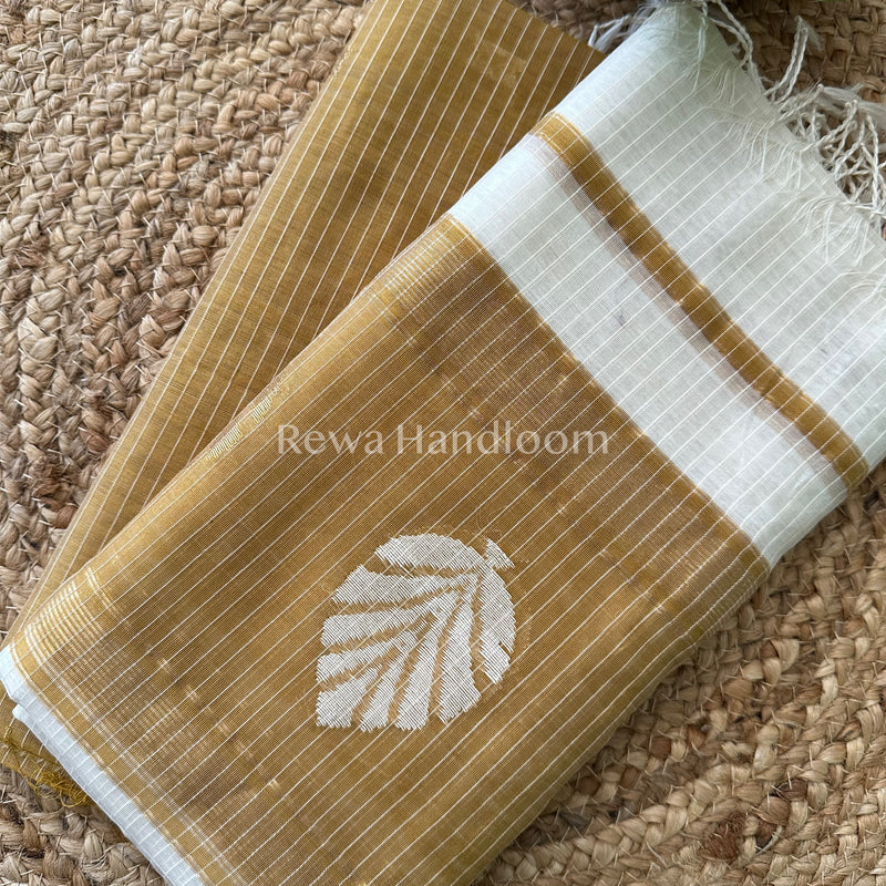 Maheshwari Golden Yellow- White Katan Motifs Top Dupatta Sets KBS062