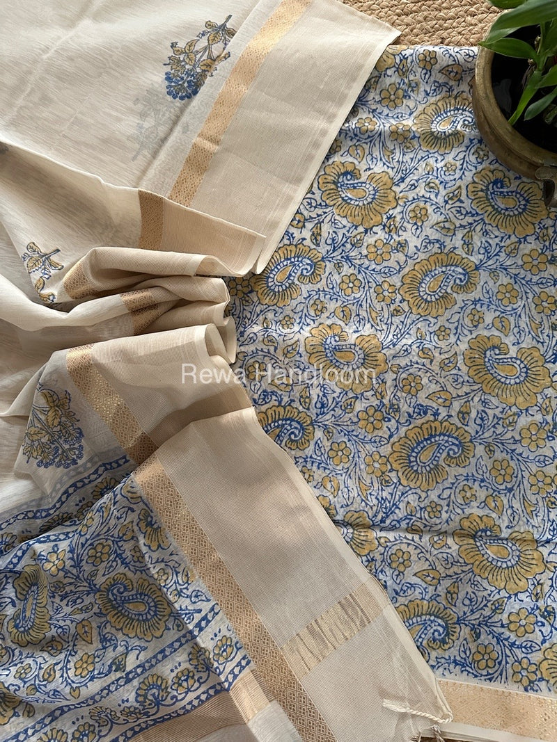 Maheshwari Handblock Print Top-Dupatta