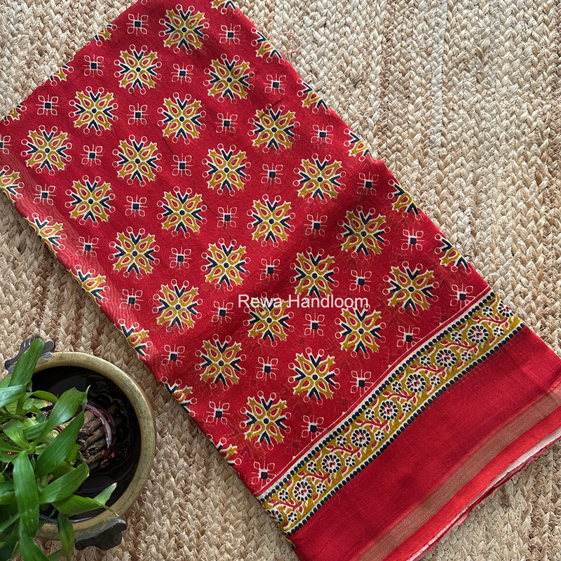 Red Chanderi Silk Printed Saree CPS093