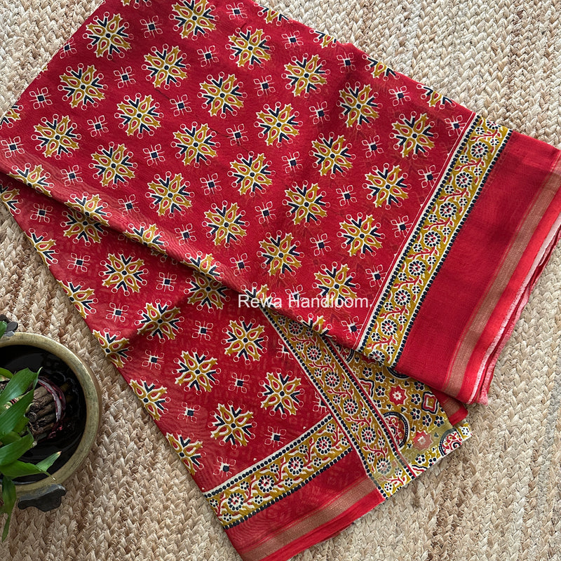 Red Chanderi Silk Printed Saree CPS093