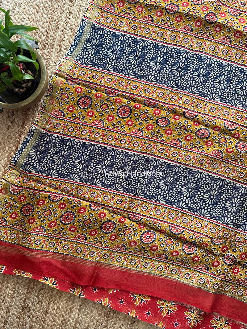 Red Chanderi Silk Printed Saree CPS093