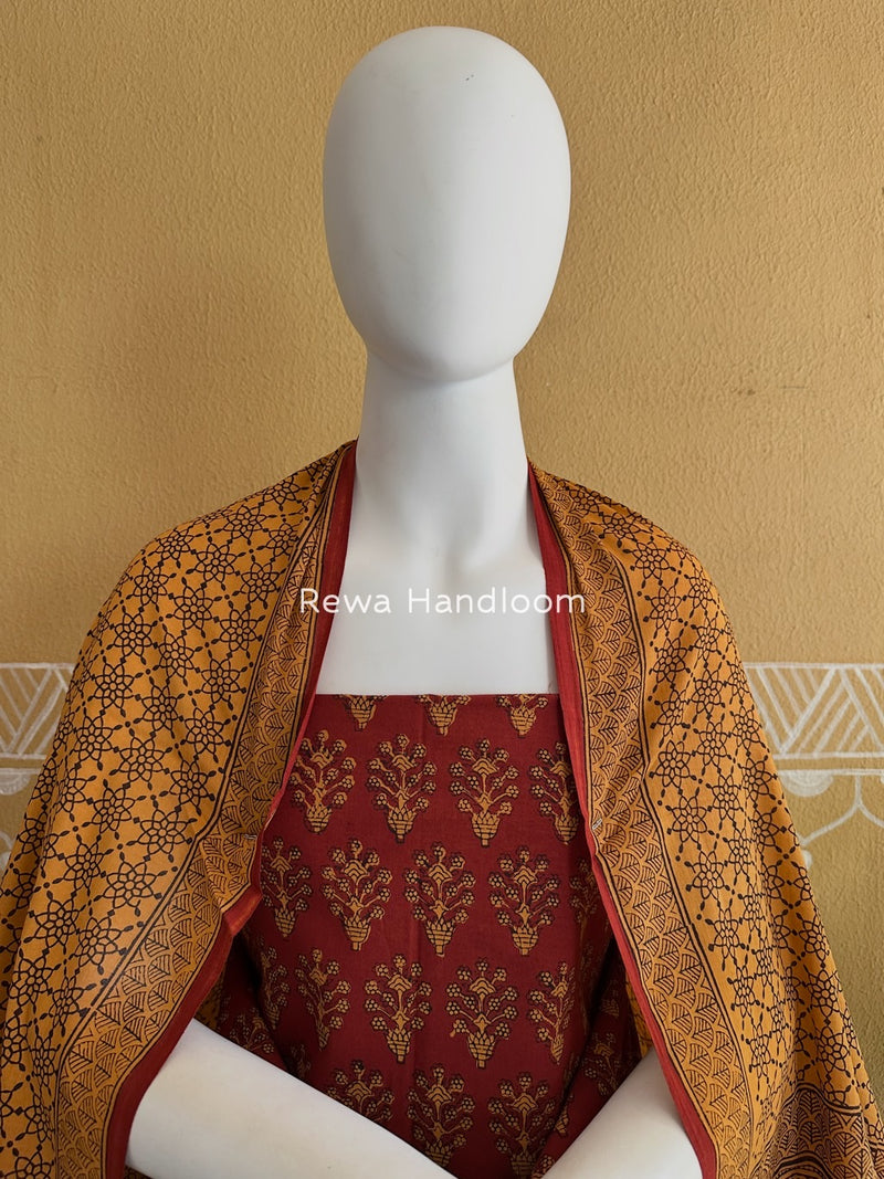 Maroon-Yellow Bagh Print Cotton Suit BGCSJ0191