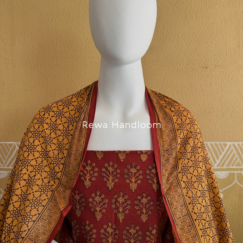 Maroon-Yellow Bagh Print Cotton Suit BGCSJ0191
