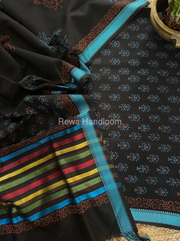 Maheshwari Handblock Print Top-Dupatta