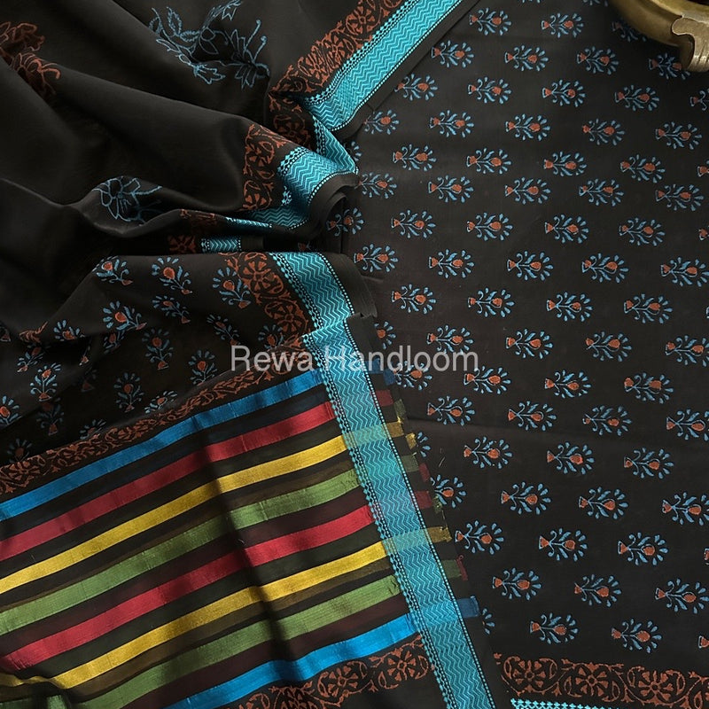 Maheshwari Handblock Print Top-Dupatta