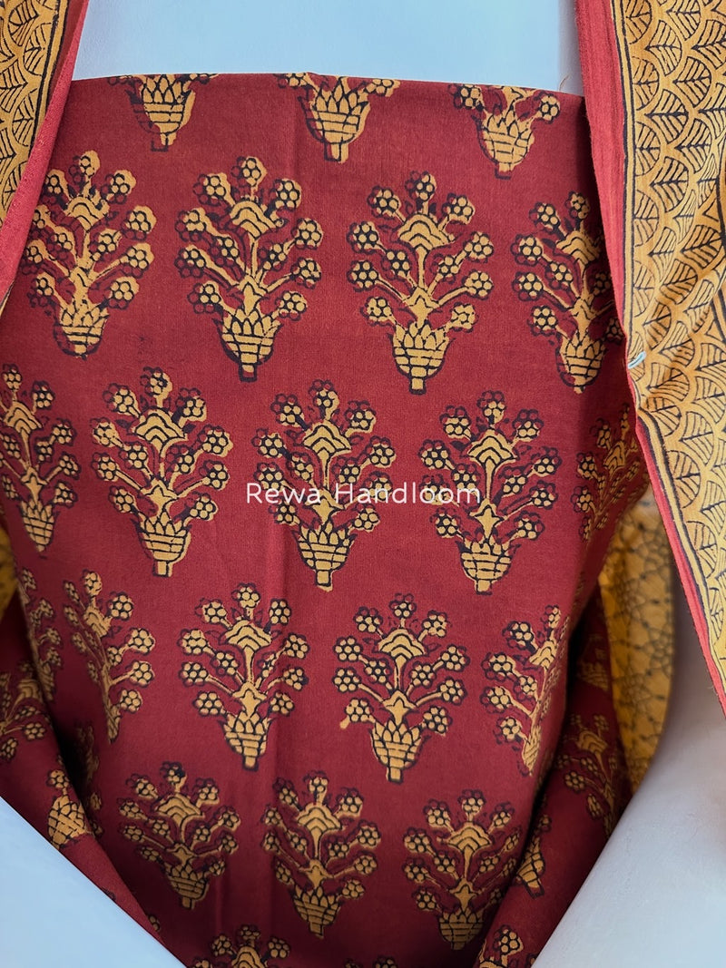Maroon-Yellow Bagh Print Cotton Suit BGCSJ0191