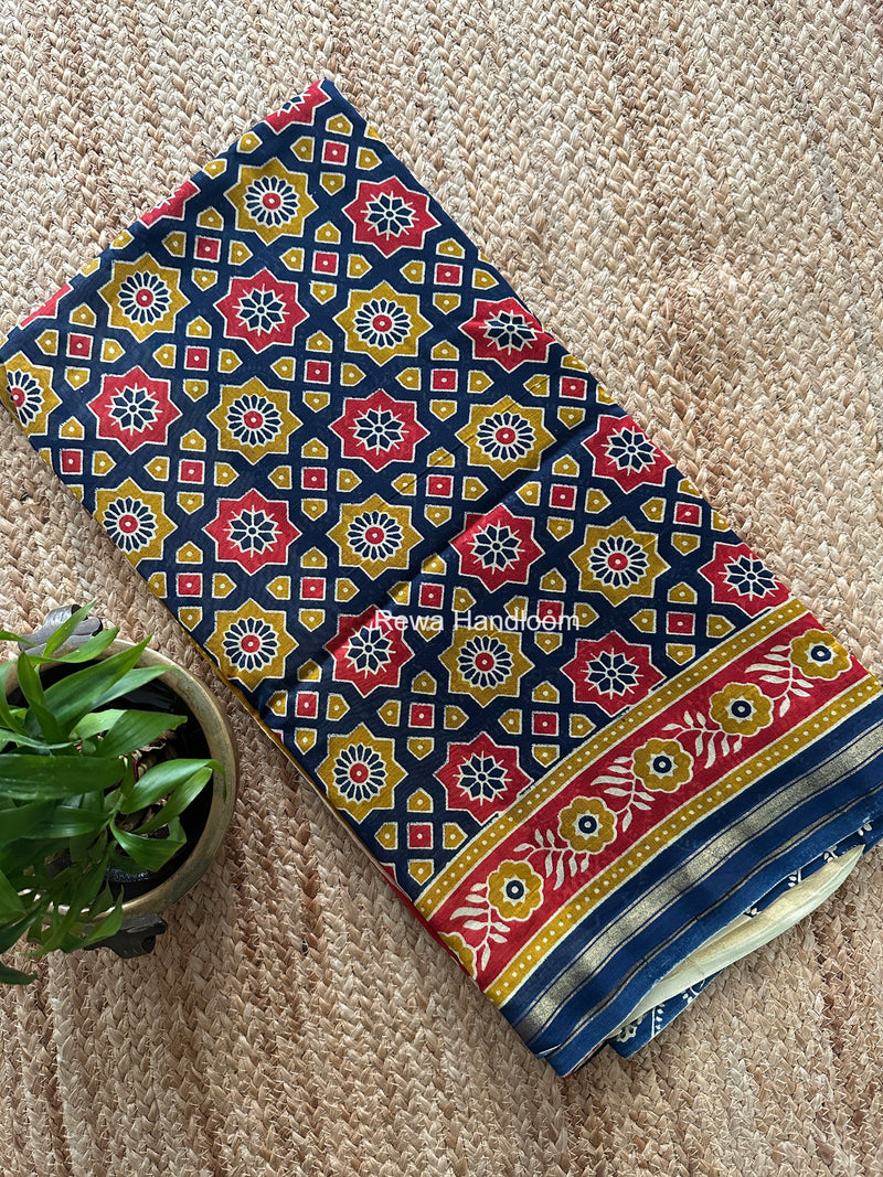 Navy Blue Chanderi Silk Printed Saree CPS096