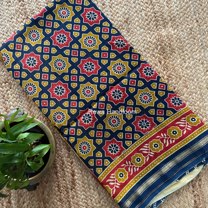 Navy Blue Chanderi Silk Printed Saree CPS096