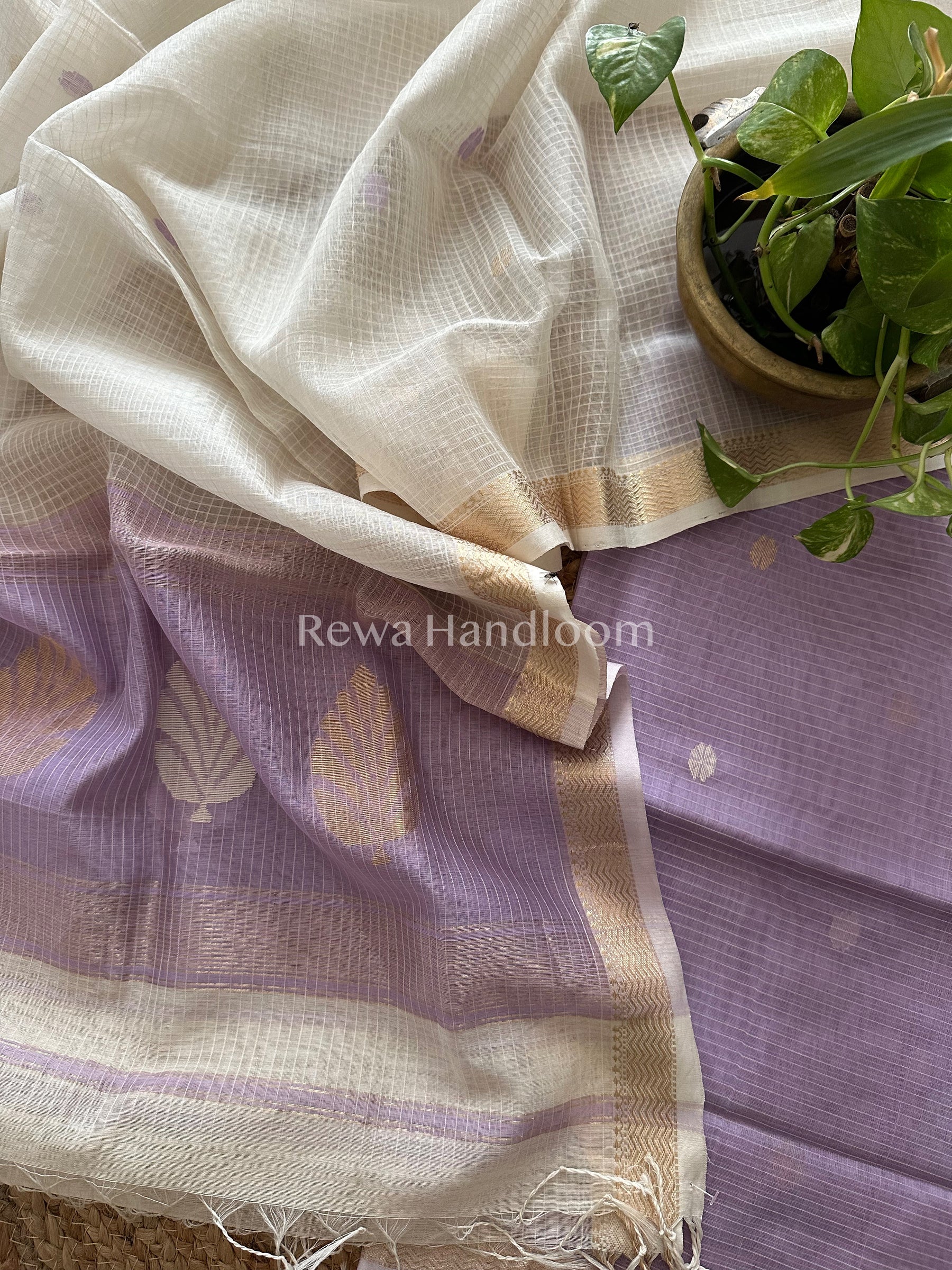 Maheshwari Lavender - White Katan Motifs Top Dupatta Sets-KBS058