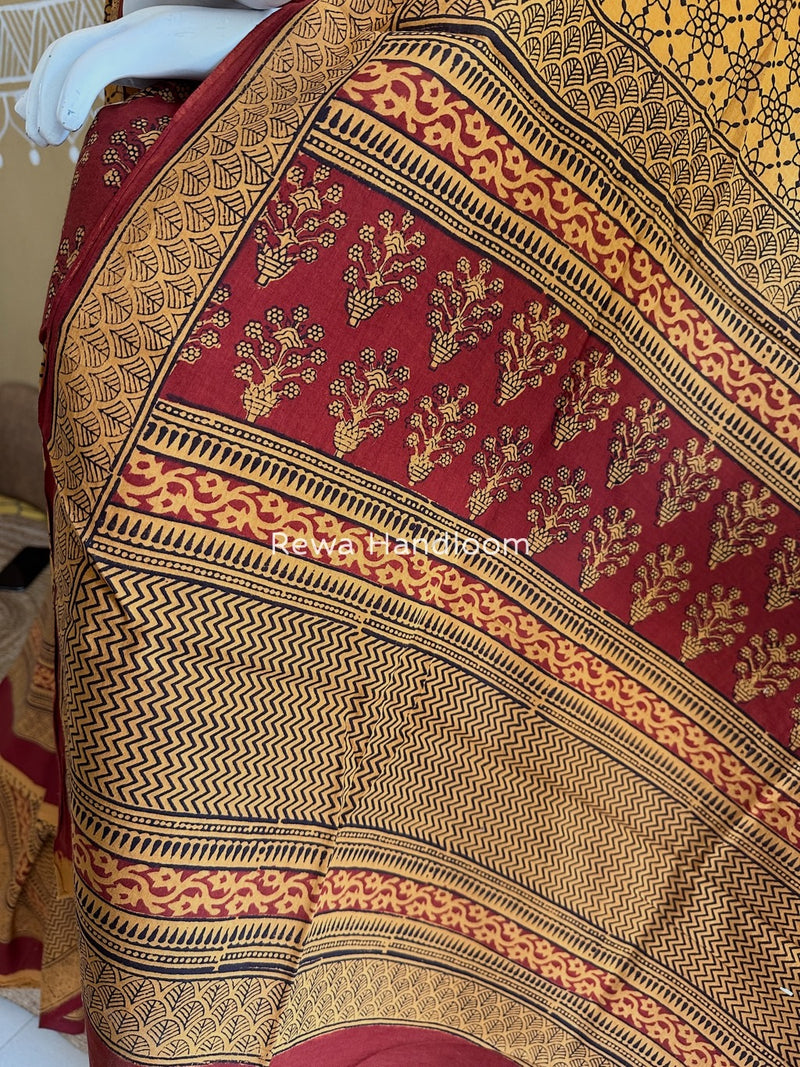 Maroon-Yellow Bagh Print Cotton Suit BGCSJ0191
