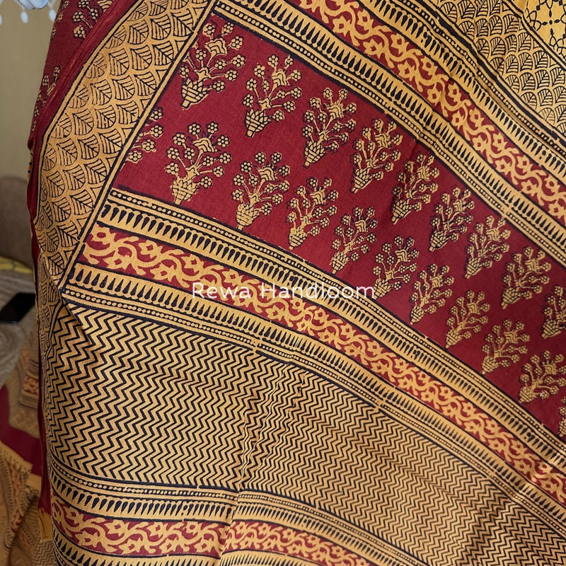 Maroon-Yellow Bagh Print Cotton Suit BGCSJ0191