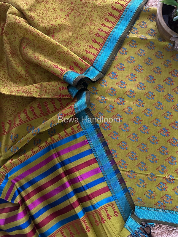 Maheshwari Handblock Print Top-Dupatta