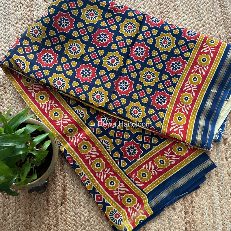 Navy Blue Chanderi Silk Printed Saree CPS096
