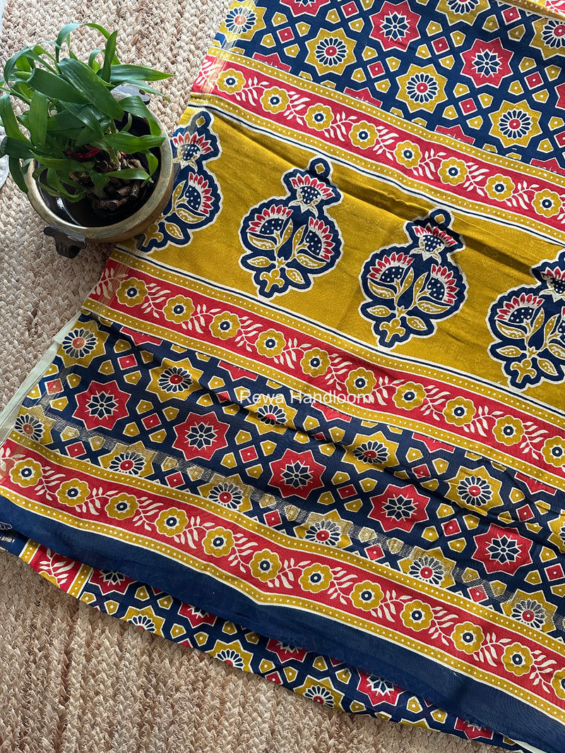 Navy Blue Chanderi Silk Printed Saree CPS096