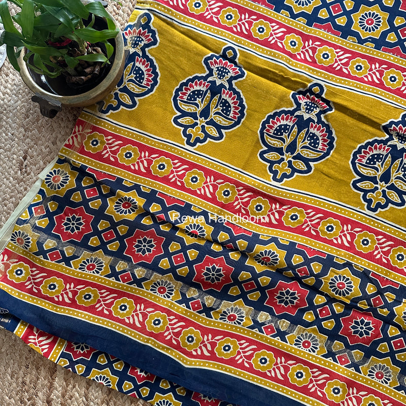 Navy Blue Chanderi Silk Printed Saree CPS096